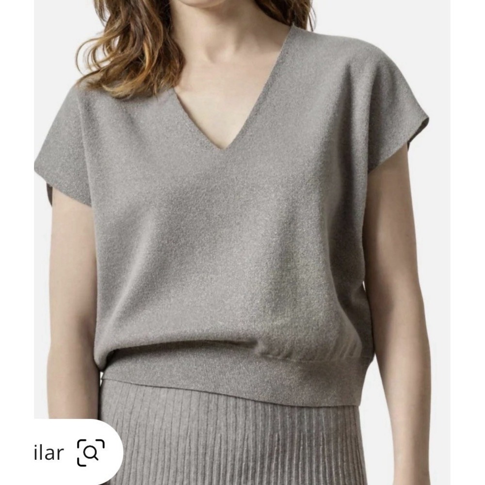 Lilla P Heather Gray Cashmere Blend V-Neck Sweater Top Short Sleeve small  NWT